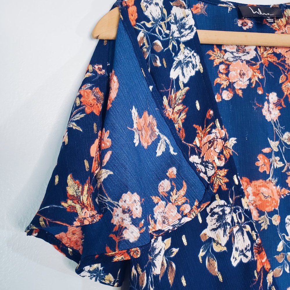Lulu's Divine Days Navy Blue Floral Print Wrap Maxi Dress S - Picture 8 of 14